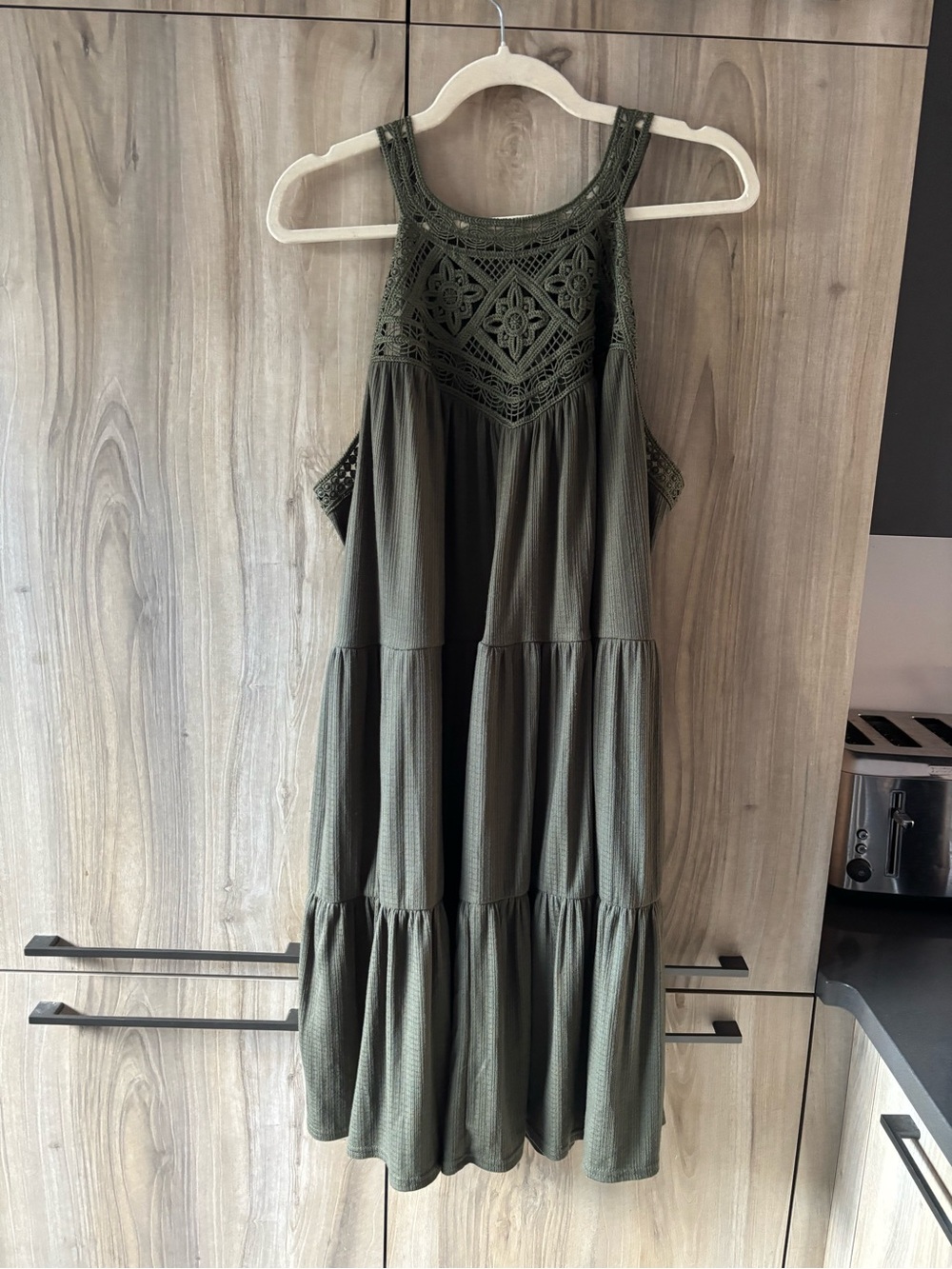 Torrid Olive Crochet Lace Tiered Midi Dress Boho Plus Size 2 18/20 Heavy Flowy - Picture 2 of 13